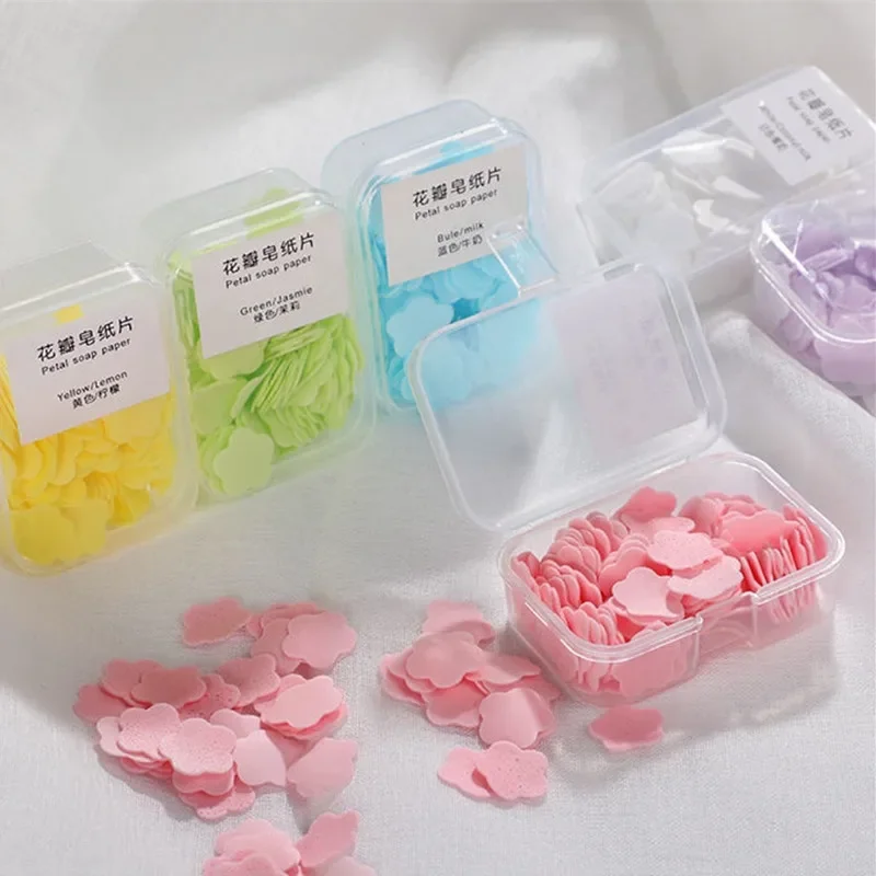 1Box Disposable Petal Soap Paper Kids Travel Portable Soap Tablets Mini Outdoor Baby Hand Washing Soap Sheets Supplies