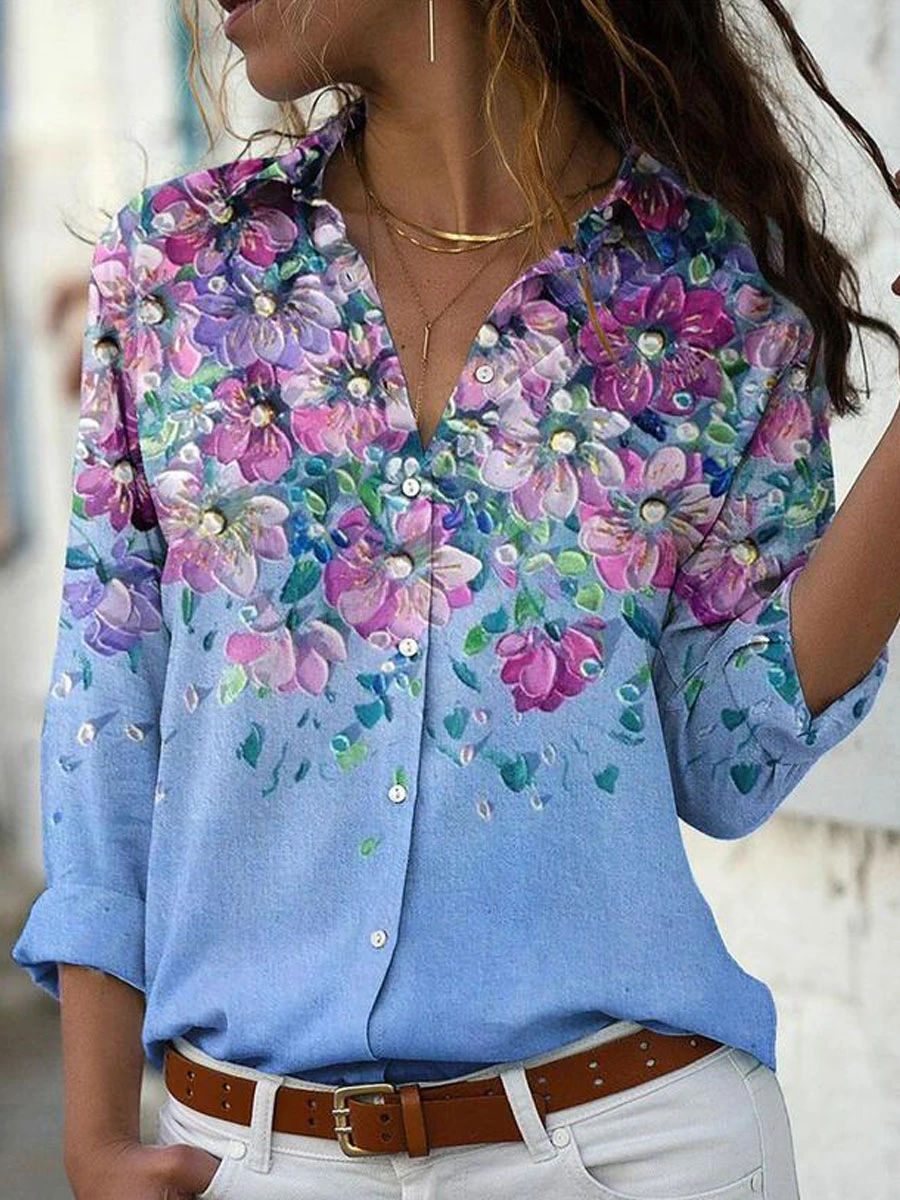 Women Shirt Daily Weekend Blouse  Long Sleeve Button Print Shirt Collar Casual Streetwear Tops  Print