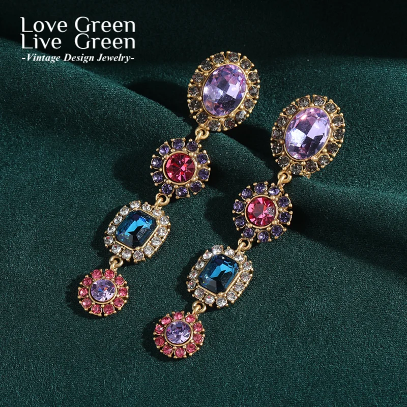 

Vintage Pink Crystal Long Earrings Luxury For Woman Rhinestone Drop Jewelry Designer Quality New Trends 2025 Wedding Party