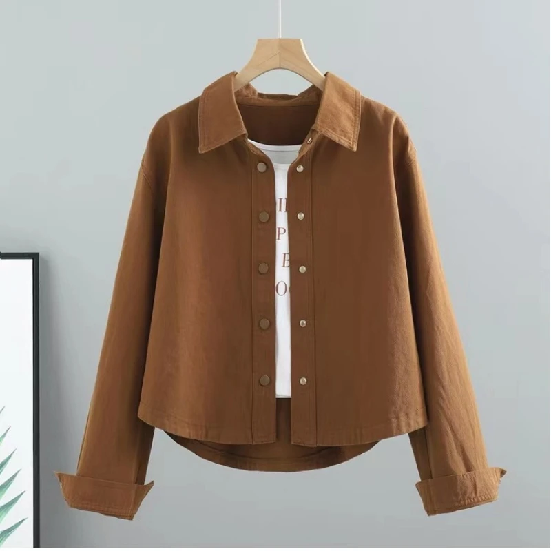 

Vintage Long Sleeve Polo Neck Loose Blouse Spring Autumn New Simplicity All-match Fashion Shirt Tops Casual Korean Women Clothes