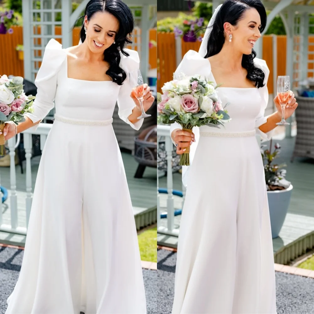 Maßgeschneidertes klassisches A-Linien-Hochzeitskleid, eleganter quadratischer Kragen, Robe de Mariée, einfache 3/4-Ärmel, Kleider in Übergröße für Anlässe