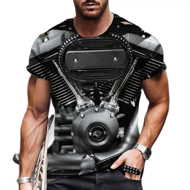 

Summer car engine design 3D printing men's T-shirt short sleeved men's polyester O-neck T-shirt oversized casual element loose t