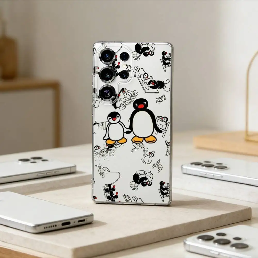 

cute P-Pingu Phone Case For Samsung S25,S24,S21,S22,S23,S30,Ultra,S20,Plus,Fe,Note,10,9,5G Transparent Cover
