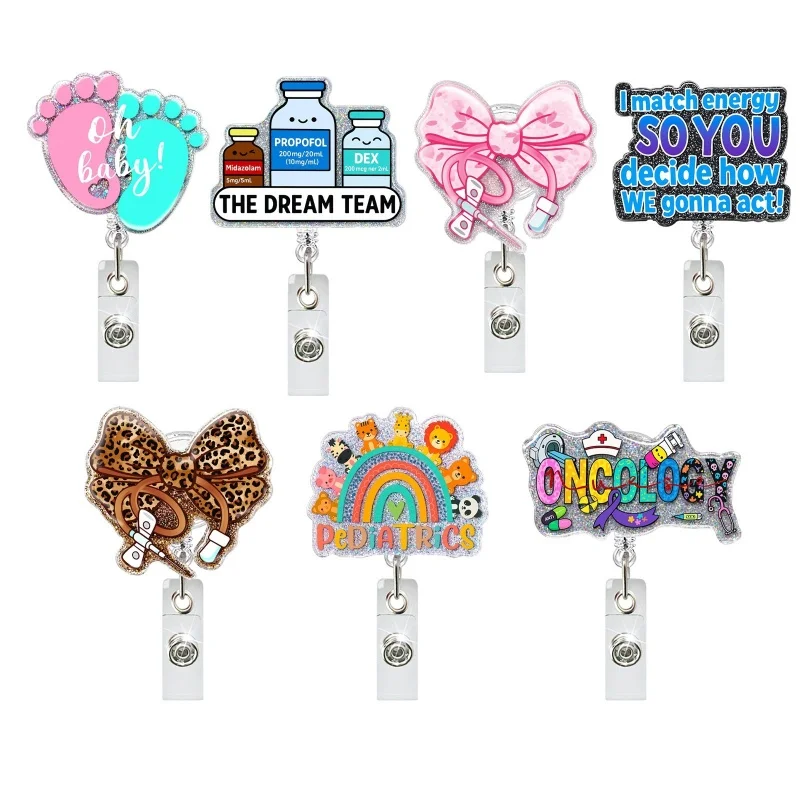 Acrylic retractable reel, fun badge clip, cute retractable ID badge holder, personalized glitter retractable badge reel