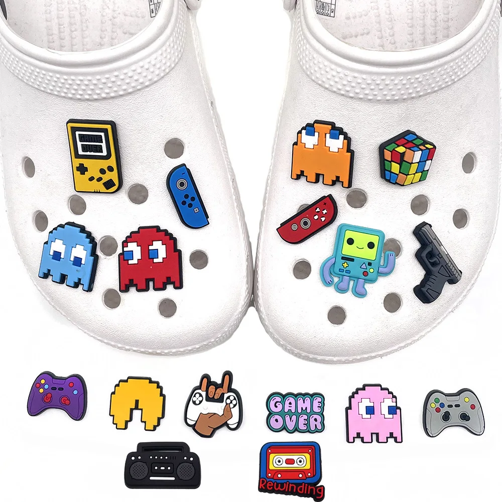 Set de 17 dijes para zapatos Pac-Man, Jibbitz DIY para Crocs y Clogs, Accesorios decorativos de juego arcade, Regalo adorable para fans