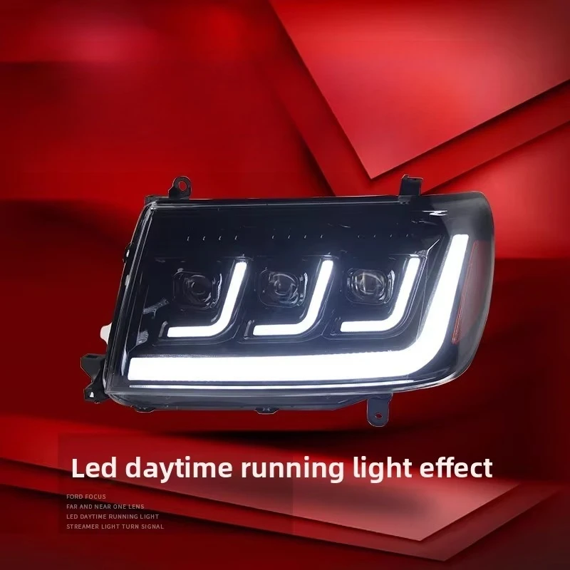 -For For 9807 Land Cruiser LC100 Headlight Assembly 4700-Style Retrofit 24V 55W LED DRL and Sequential Turn Signals%