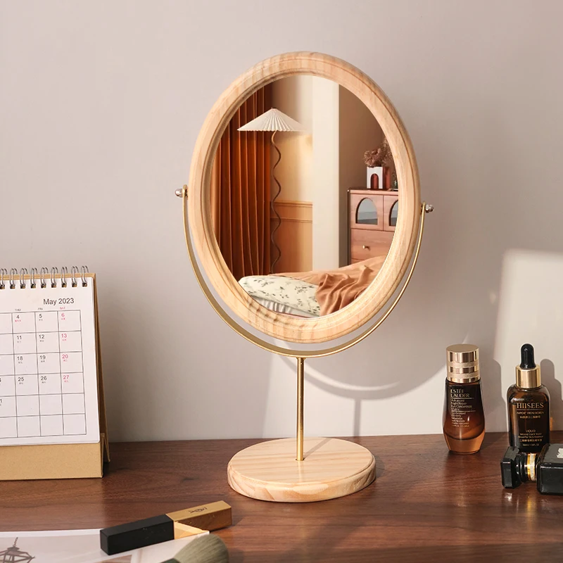 Home Slaapkamer Desktop Make-upspiegel, Slaapzaal Retro Luxe Ovale Make-upspiegel