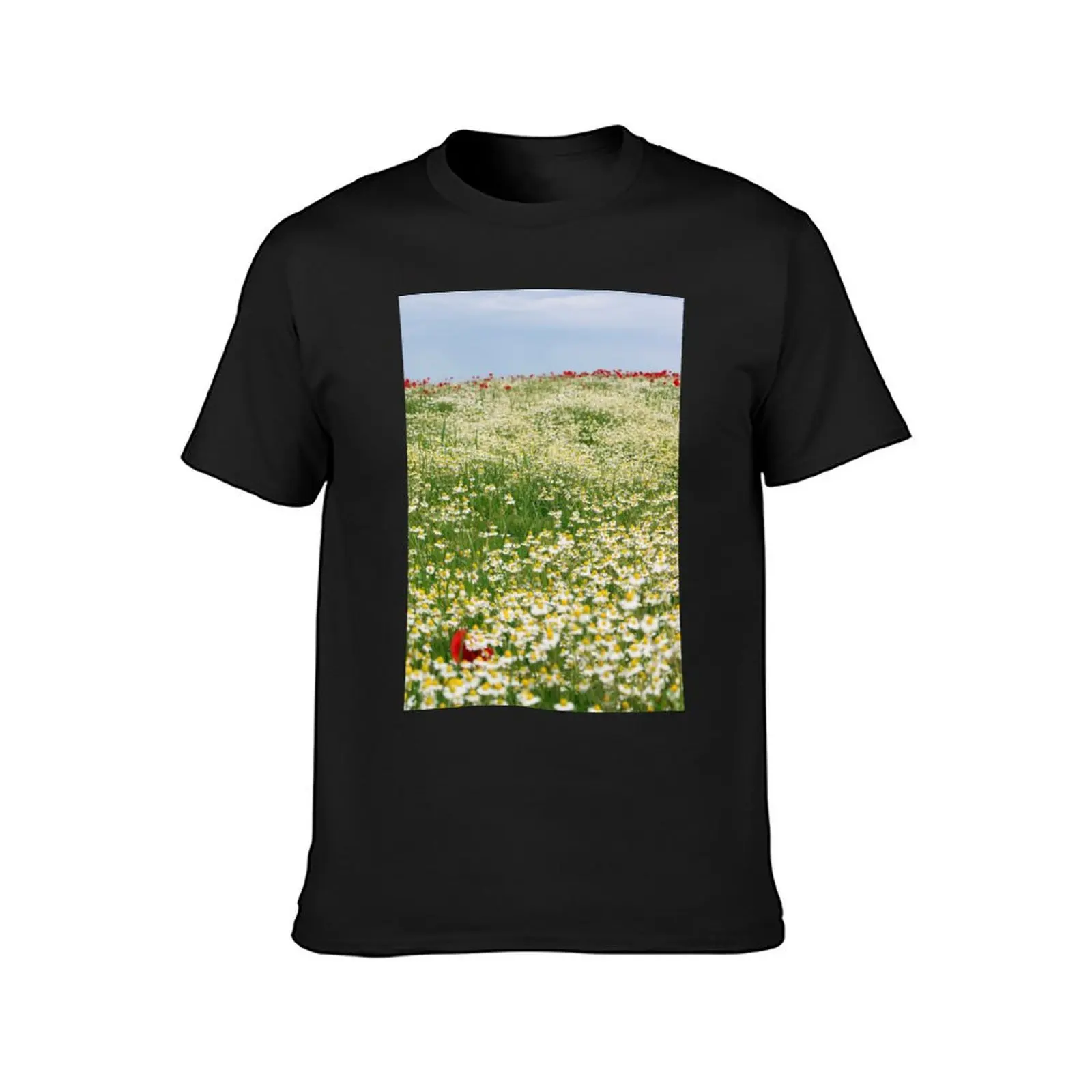 wild flowers meadow landscape spring season T-shirt graphics anime clothes black t shirts for men