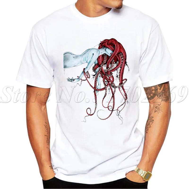 

2024 Hot Sales New Fashion Septoid design Men T-shirt Short Sleeve Geek Tops Punk Girl Octopus Hair Printed Hipster Tee