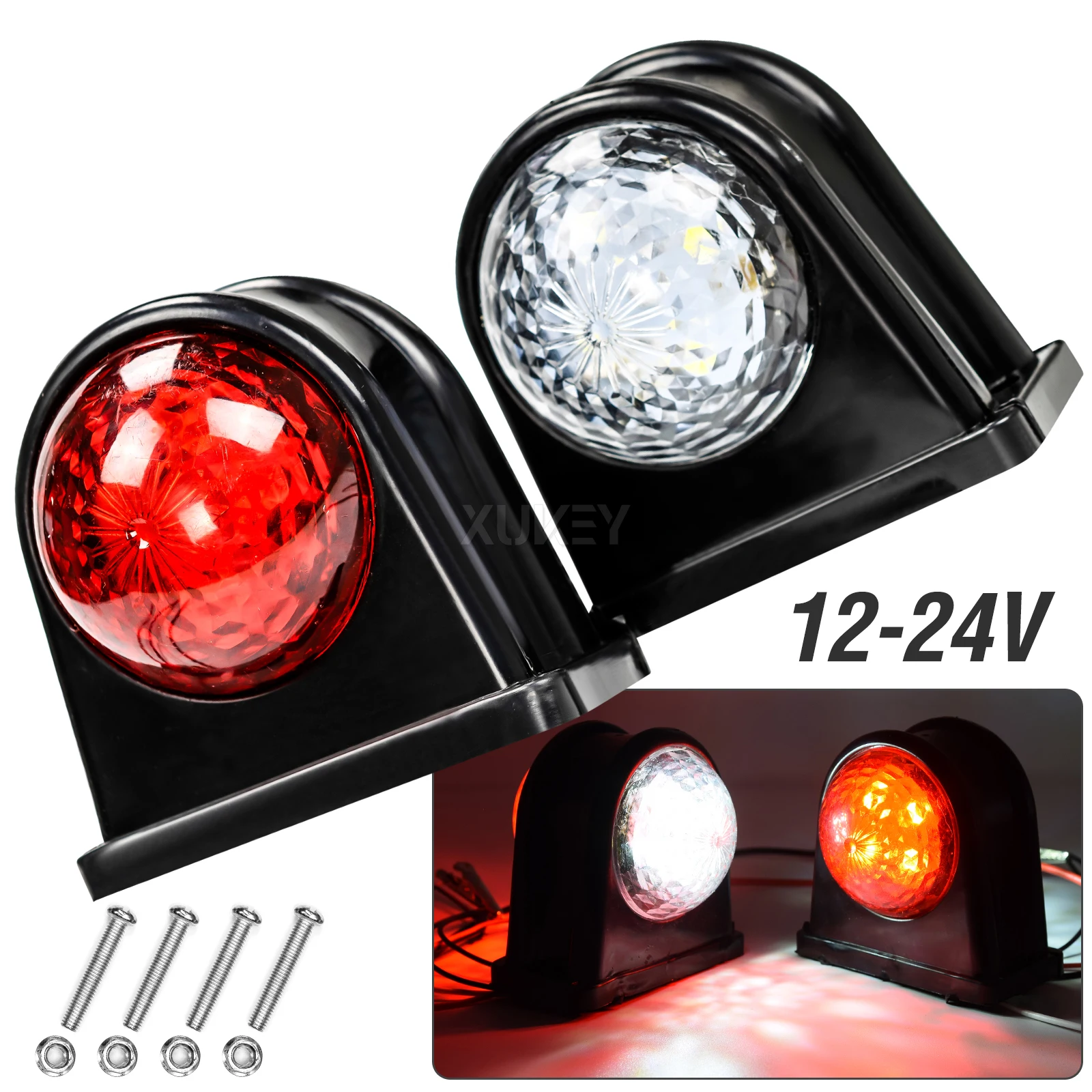 2PC Trailer Elbow Rubber LED Side Marker Lamp Outline Lighting Truck Indicator Van Lorry 16LED Clearance Lights Red White 10-30V