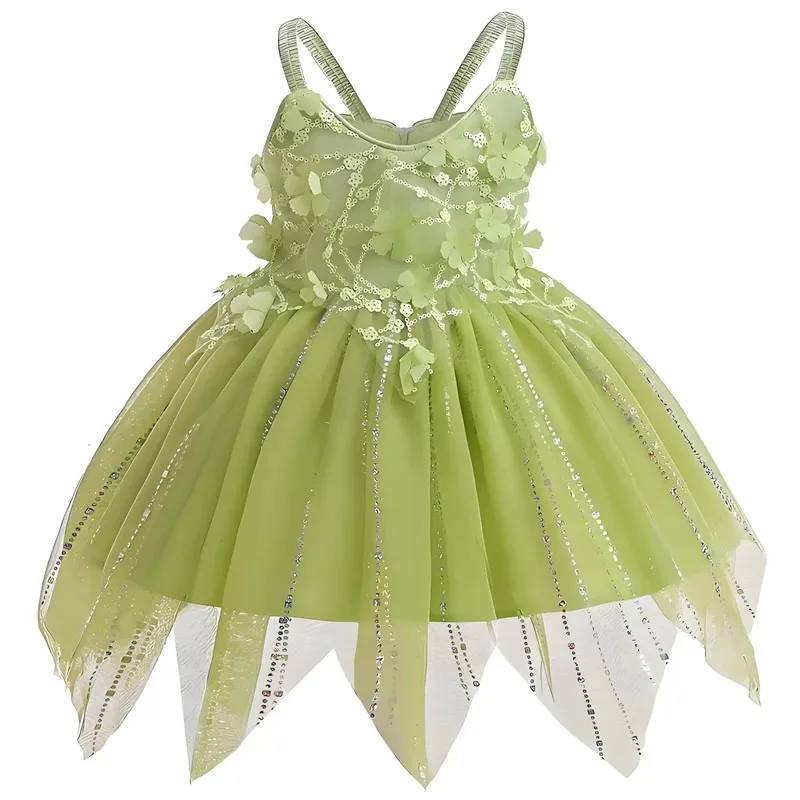 

New Fancy Girl Elf Cosplay Tinker Bell Tinkerbell Tinker Elf Princess Dress For Girl Birthday Party Dresses 1-6 Years Old