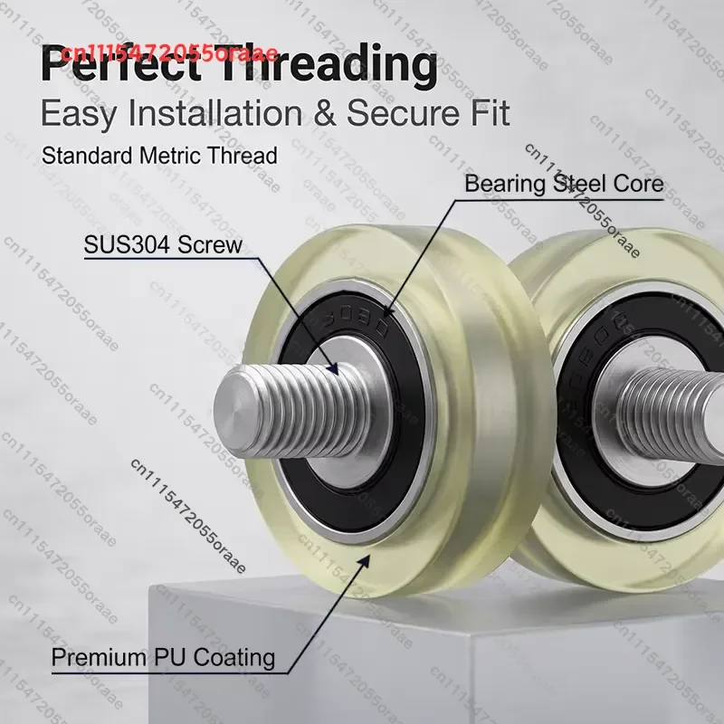 5pc 30mm PU Coated Screw Pulley with Stainless M8 Threaded Rod PU60830-11C2L10M8 Polyurethane Roller for Linear Motion,