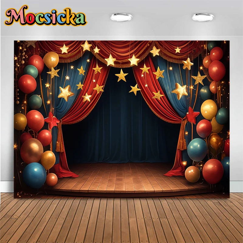 Mocsicka مرحلة خلفية التصوير الفوتوغرافي اطلاق النار استحمام الطفل صبي فتاة عيد ميلاد خلفية ستار بالون ديكور استوديو راية التصوير الفوتوغرافي