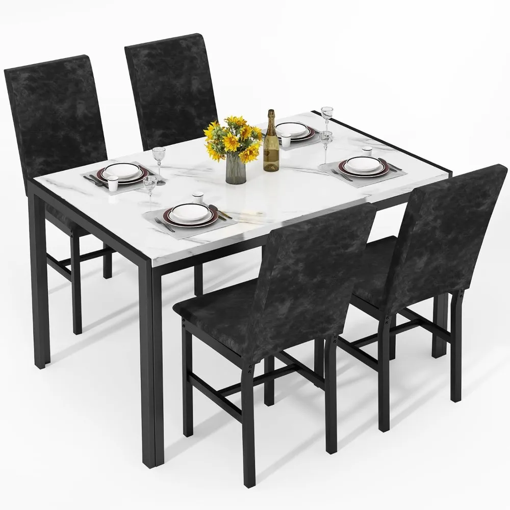 مجموعة طعام رخامية مكونة من 5 قطع من منتجات AWQM، وطاولة مطبخ حديثة وكراسي لغرفة الطعام، وحجرة طعام صغيرة، وأثاث مدمج موفر للمساحة