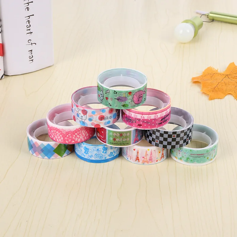 10pcs Plastic DIY Creative Student Cartoon Mini Color Tape Set Rainbow Decorative Tape  Paper Tape Waterproof Office supplies