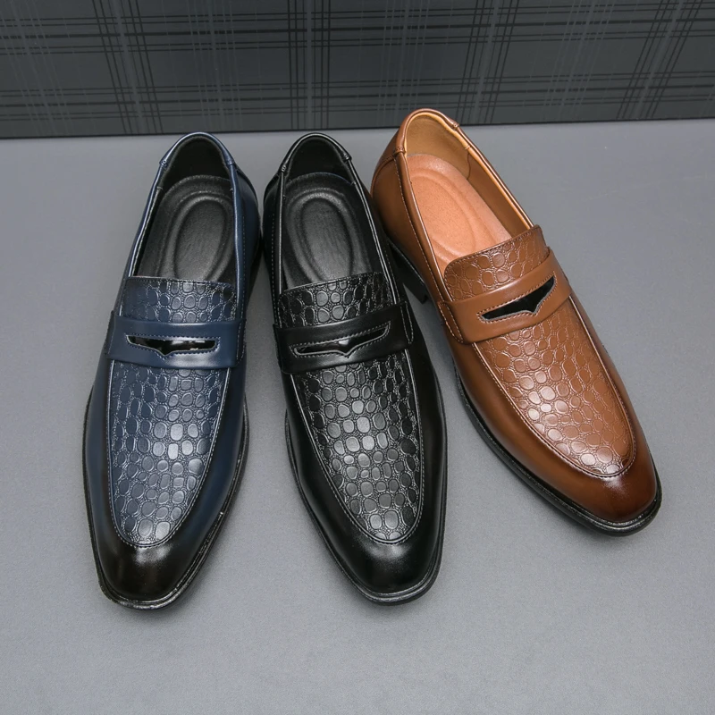 

Luxury Crocodile Pattern Leather Shoes Business Laofers Fahion Shoes Formal Shoes Men's Leisure Slip-on Driving Shoes Pea Shoes