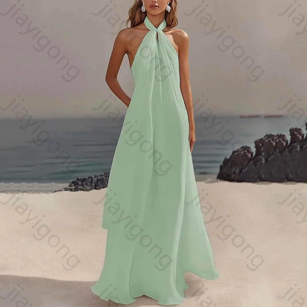 

A-Line Backless Evening Dresses Chiffon Sleeveless Off-shoulder Dress Exquisite High Quality Prom Party Gowns Women Customized