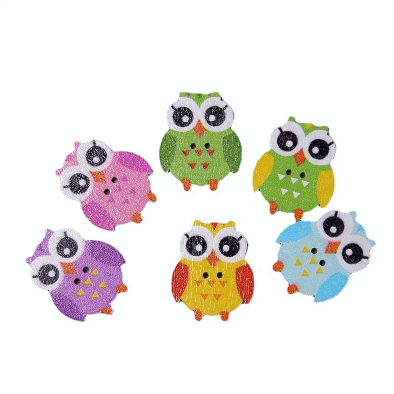 30PCs Wooden Sewing Buttons Scrapbooking Owl Mixed Two Holes Retro 25 x 20mm Costura Botones Decorate bottoni botoes