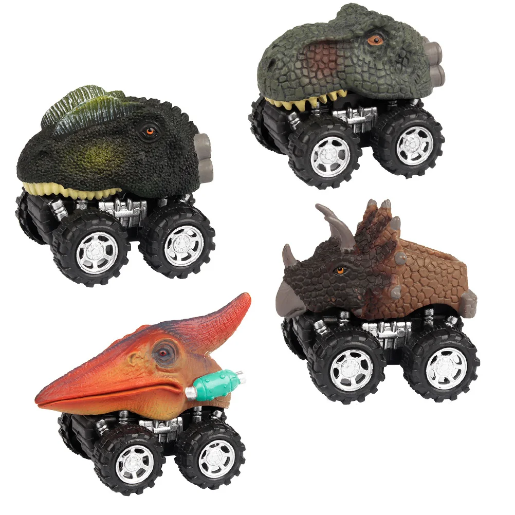 4 قطعة ديناصور التراجع سيارة الكرتون مركبة الاحتكاك بالطاقة دفع هدية تفاعلية ديناصور نموذج التراجع سيارة