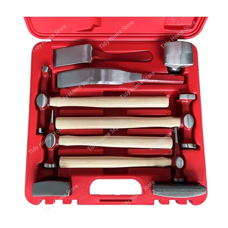

9-piece Auto Sheet Metal Dent Repair Tool Set, Pull-hammer Round Head Straight Sheet Metal Hammer with Iron Lining and Shims