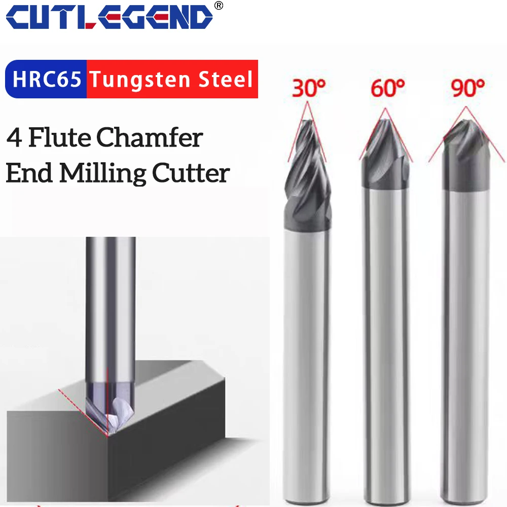 

HRC60 Chamfer Milling Cutter 90 Degree 4 Flutes Carbide Corner Countersink Chamfering Mill Deburring 4 6mm Edges V Groove Router