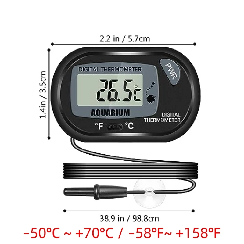 Digital Aquarium Thermometer with Probe Suction Cup Fish Tank Water Electronic Thermometer Measurement Degrees Celsius ℃