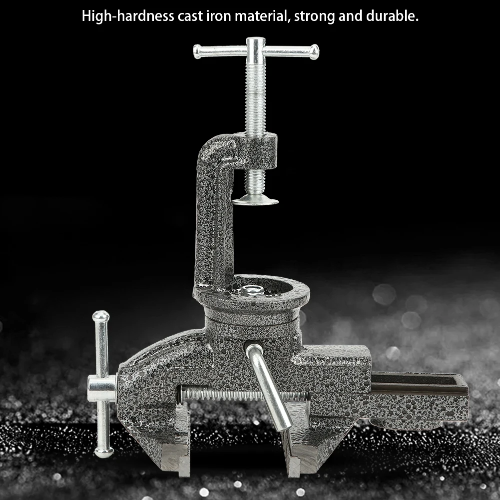 1PC 65mm Mini Clamp On Vise 360 Degree Swivel Cast Iron Bench Vise Clamp Mount for Drill Press Workbench Tool Holding Hardware