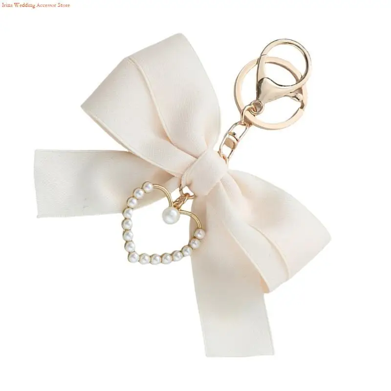 G92D Lightweight Pearls Heart Ribbon Bowknot Keychain Accessory Crafted From High Quality Materials For Long Lasting Use