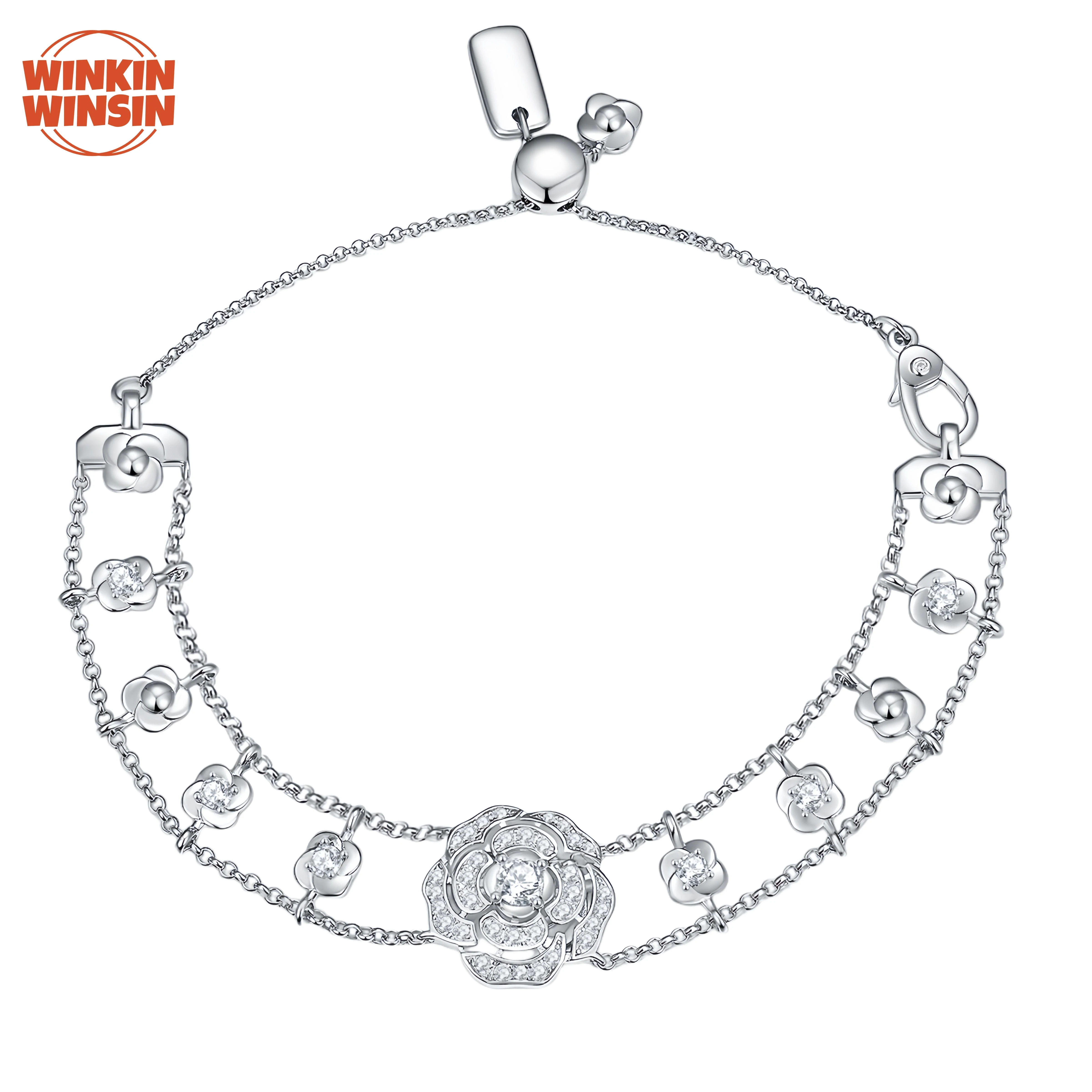 

WinkinWinsin Роскошные V-образные золотые ювелирные изделия высшего качества S, браслет из стерлингового серебра 925, двойная цепочка на молнии, браслет с камелией, ожерелье