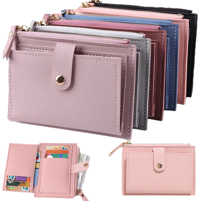 Fashion Simple Wallets PU Leather Female Purse Mini Hasp Multi-Cards Holder Coin Short Wallets Slim Small Wallet Zipper Bag