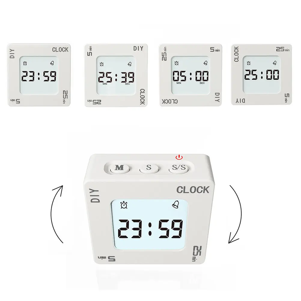 Creative Mini Timer Portable Alarm Clock Square Digital Reminder Countdown Clock Vibrating Time Management for Home Office