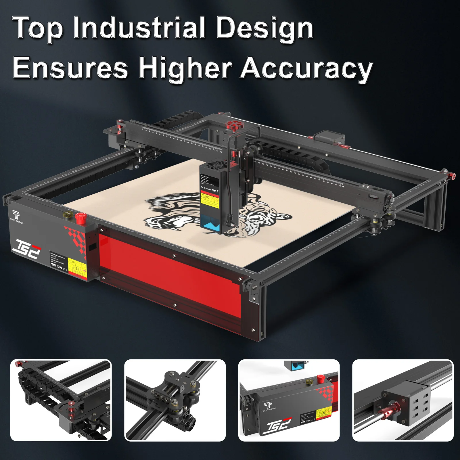 Twotrees TS2 130W Incisore laser CNC Messa a fuoco automatica Macchina per incisione laser Taglio legno 410x410mm con sistema di rilevamento fiamma