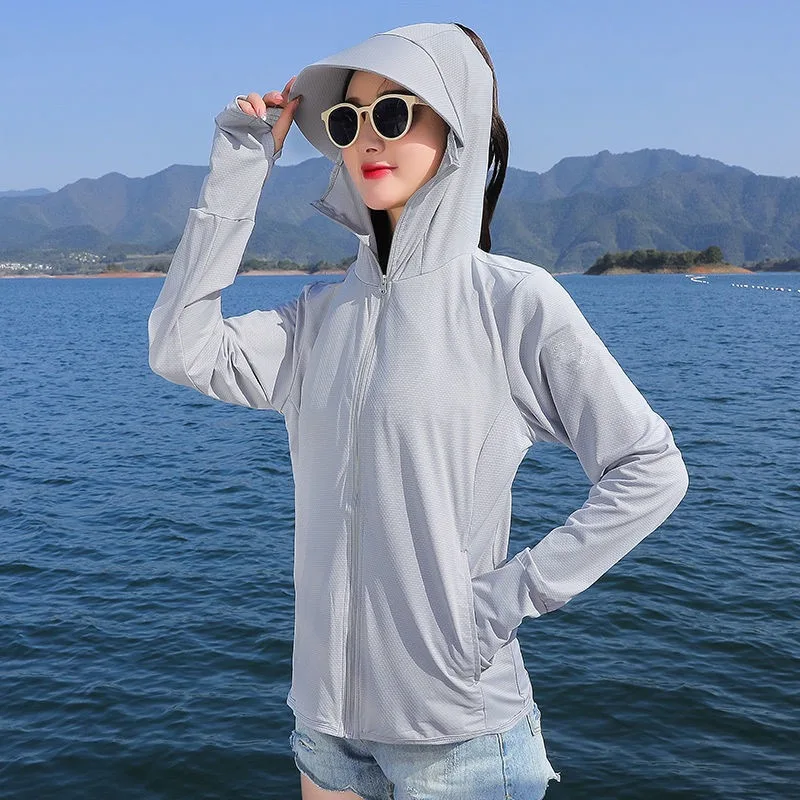 Ice Silk UV Protection Clothing Women's Outerwear Breathable Summer New Style Hat Long Sleeve Thin Bicycle Short Coat