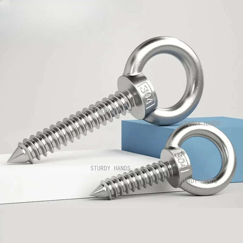 10pcs Stainless steel lifting ring screws Self tapping hook with circular ring Sheep eye socket self tapping screw