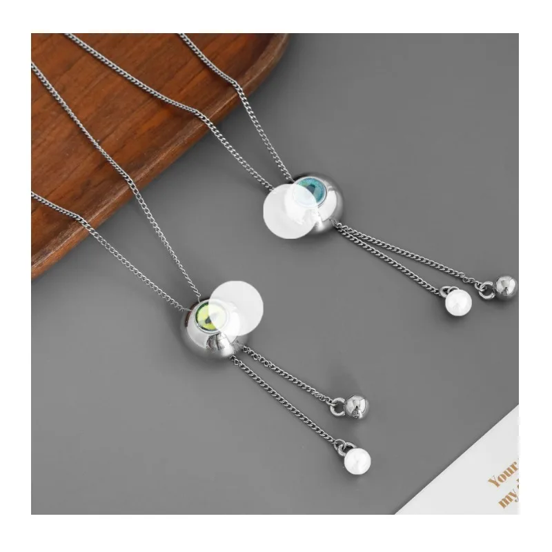 

* Home Devil's Eye Necklace Niche Design Simple Temperament Pull Adjustable Cat's Eye Long Clavicle Chain