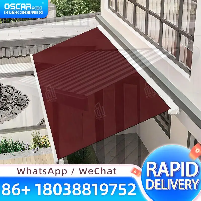 Electric Retractable Full Cassette Awning Acrylic Sail Rainproof Remote Control White Frame Convenient Outdoor Patio Garden Back