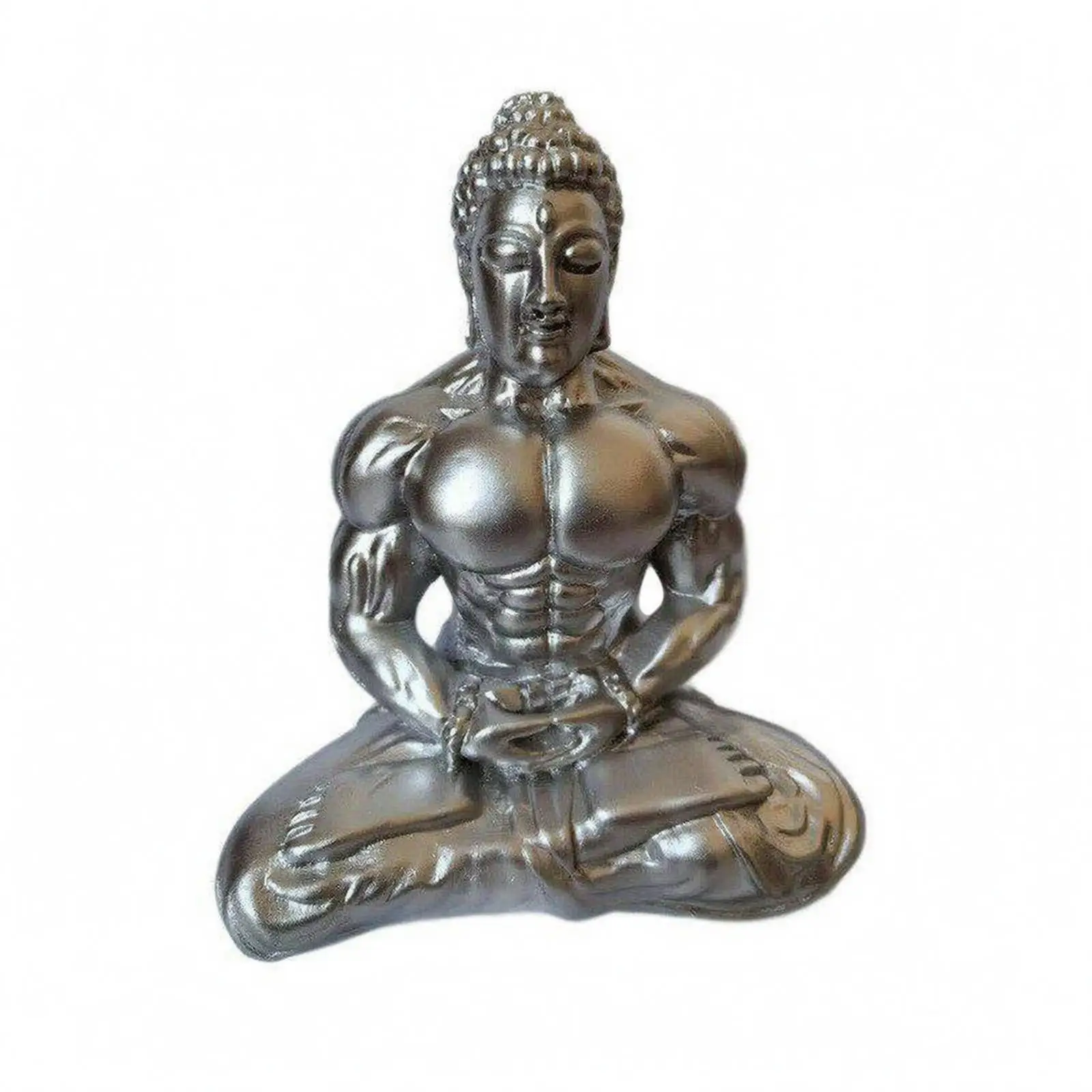 Resin Buddha Statue Seated Meditation Figurine Silver Tone Finish Home Decor Sculpture for Desk Shelf Tabletop Ornament