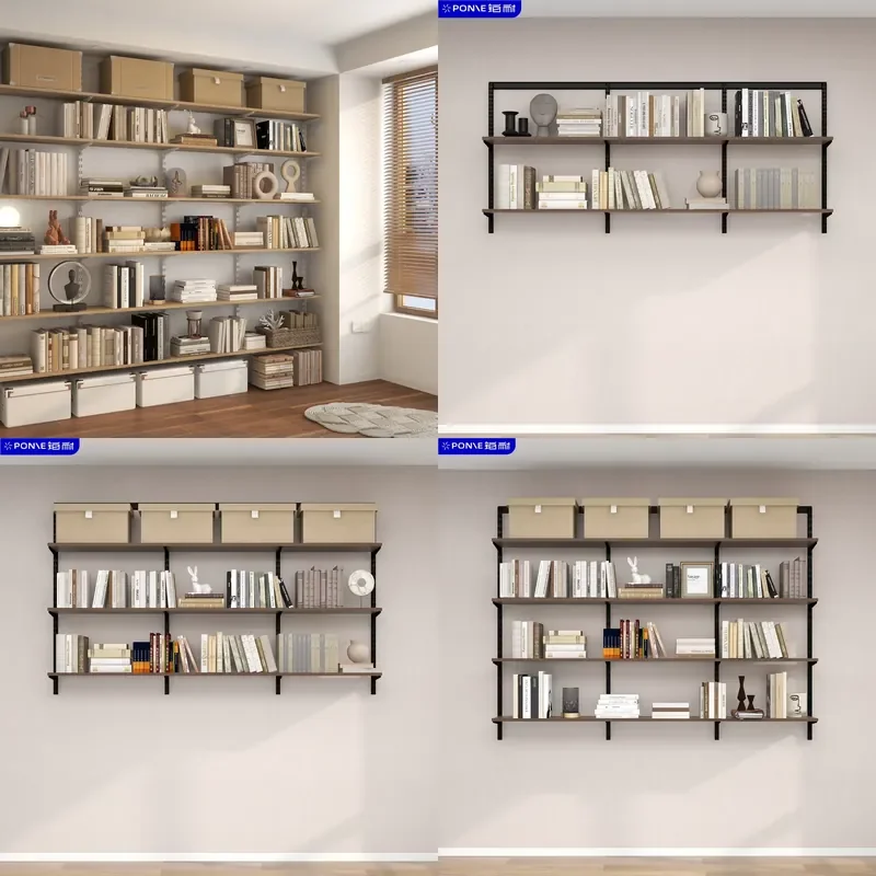 Large Wall-Mounted 2.0M Wood Bookshelf Adjustable Height Storage Durable Modern Minimalist Design for Home Office Warehouse