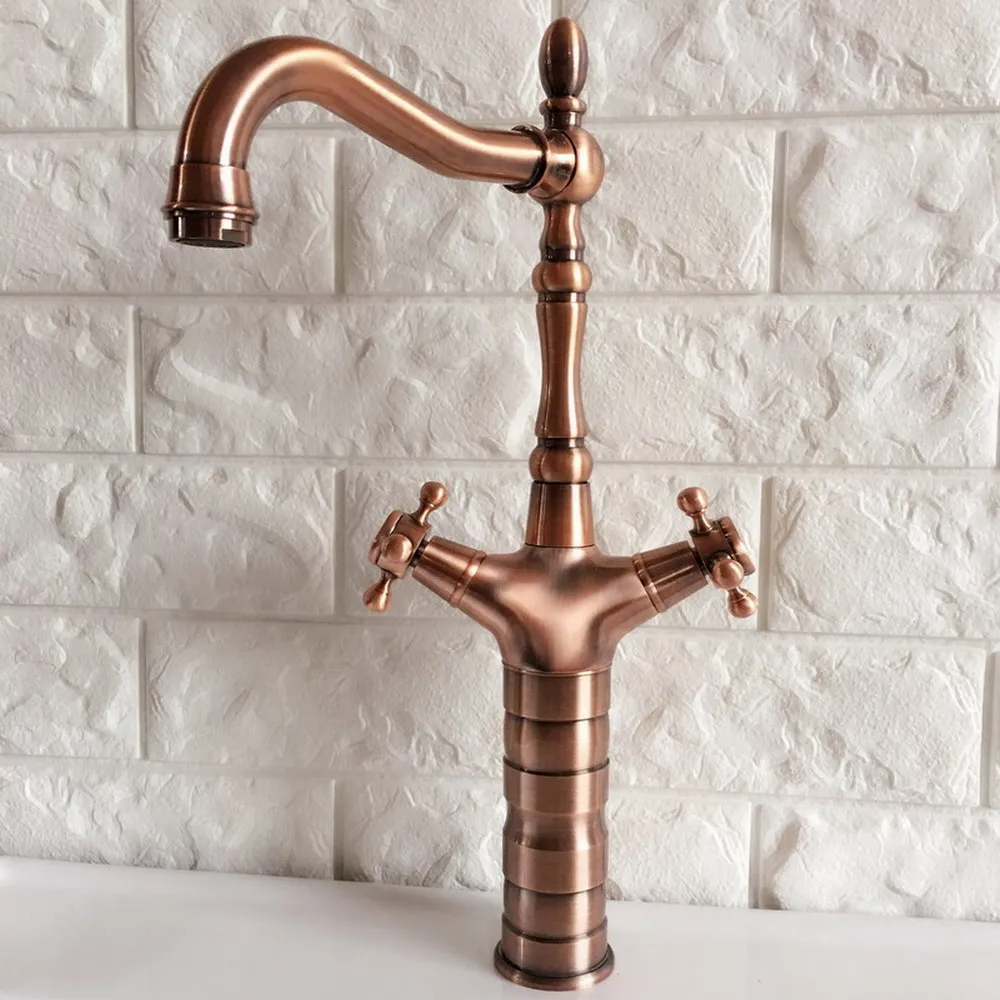 

Basin Faucets Antique Red Copper Washbasin Faucet Bathroom Basin Taps Double Handle Vanity Single Hole Mixer Water Taps Brg057