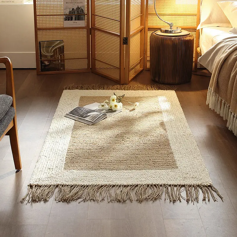 WabiSabi Handwoven Jute Rug Tatami Room Floor Mat for Bedroom Window Sill Bedside Carpet Natural Fiber Pad Minimalist Home Decor