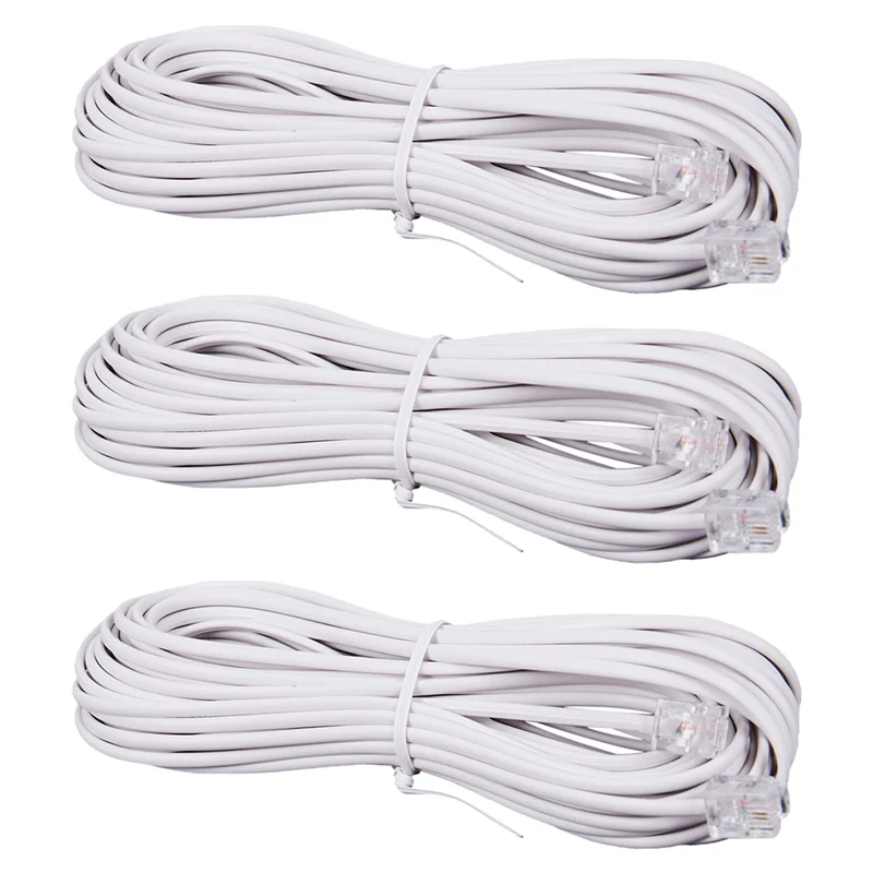 Cable de extensión de conector telefónico RJ11, 3 uds., 10M, blanco