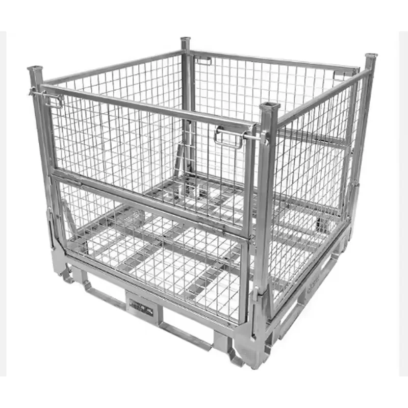 Warehouse Transport Steel Mesh Wire Stackable Collapsible Stillage Cage Foldable Metal Storage Basket Wire Container Pallet