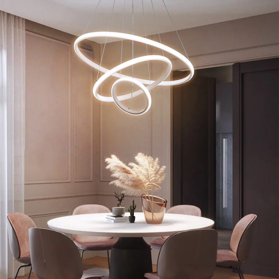 Nordic LED Pendant Circular Aluminum Dimmable Decorative Light Dining Room Living Room Lobby High Brightness Indoor Fixtures