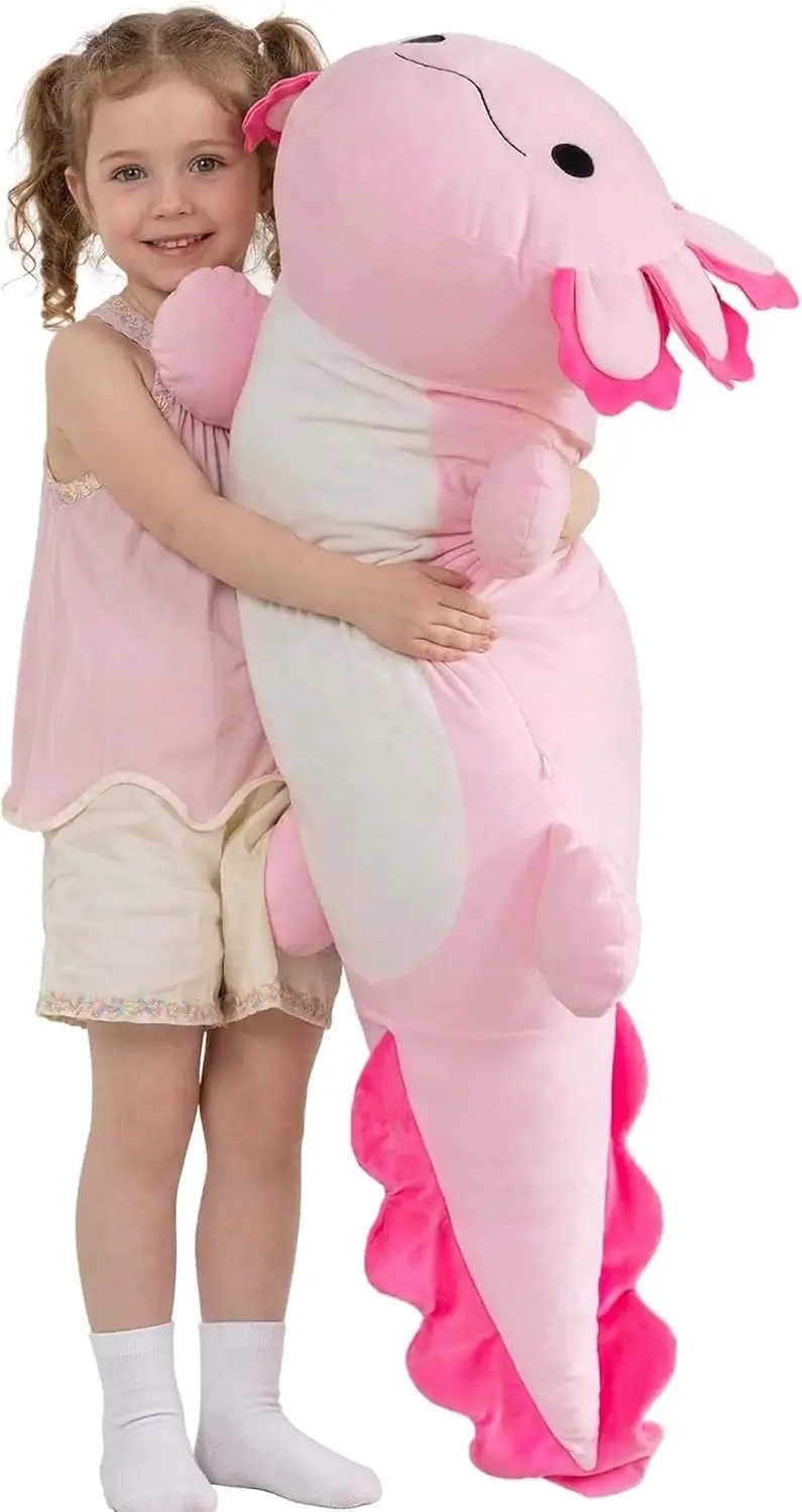 

Плюшевая игрушка-аксолотль 47 дюймов, ультрамягкая подушка-саламандра, гигантская подушка-плед 4 фута для домашнего декора и подарков