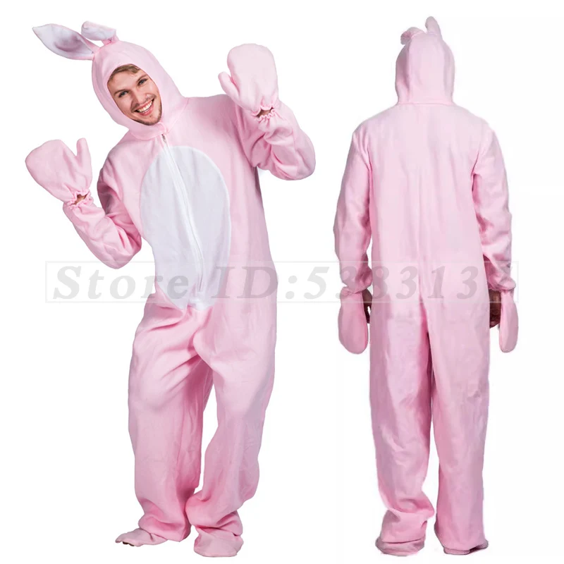 

Cute Pink Bunny Cosplay Costumes Halloween Cos Animal Jumpsuit Men and Women Role Play Clothes Fancy Dress Sleepwear Bodysuit