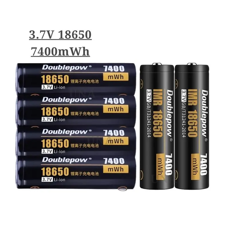 Doublepow senter Lithium baterai Li-ion 2000mAh 3.7V, baterai asli Li-ion kapasitas tinggi 7400mWh baterai Lithium