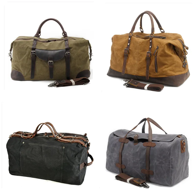 Retro Large Capacity Canvas Leather Travel Bag Waterproof Shoulder Crossbody Bag Fitness Bag Short Trip Bag Handbag