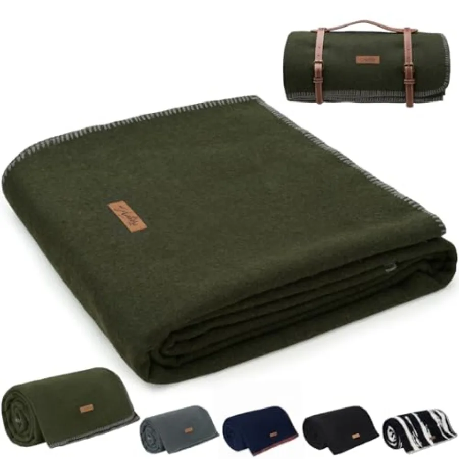 

100% Wool Blanket, 62" x 86", Warm, Thick, Washable, Military Wool Blanket, Great for Camping, Outdoors, Sporting Events, Survi