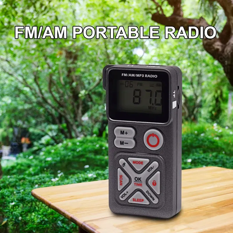 Back-clip Portable Pocket AM/FM 2-band Radio with LCD Screen Clock Timing Shutdown Automatic Storage Support TF Card MP3 Player