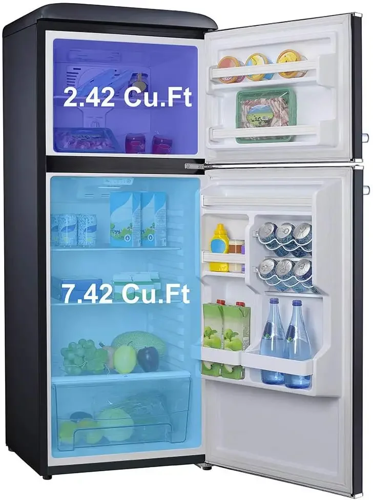 GLR10TBKEFR Retro Refrigerator with Top Freezer Frost Free, Dual Door Fridge, Adjustable Electrical Thermostat Control, 1